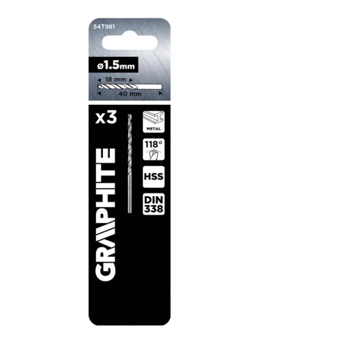 Graphite HSS fém fúrószár, DIN 338, 1,5 mm, 3 db