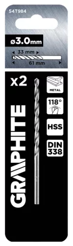 Graphite HSS fém fúrószár, DIN 338, 3 mm, 2 db