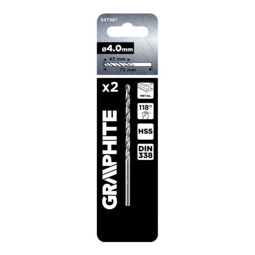 Graphite HSS fém fúrószár, DIN 338, 4 mm, 2 db
