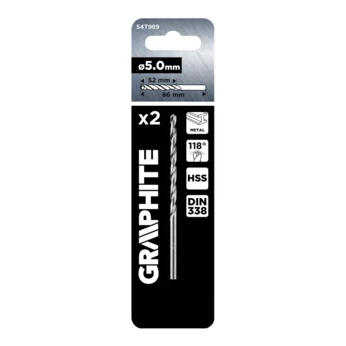 Graphite HSS fém fúrószár, DIN 338, 5 mm, 2 db