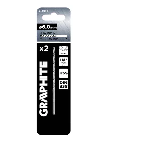 Graphite HSS fém fúrószár, DIN 338, 6 mm, 2 db