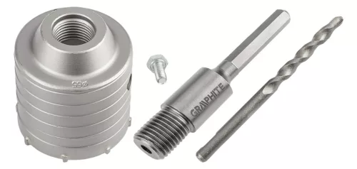Graphite körkivágó betonhoz 65 mm HEX adapterrel és próbafúróval