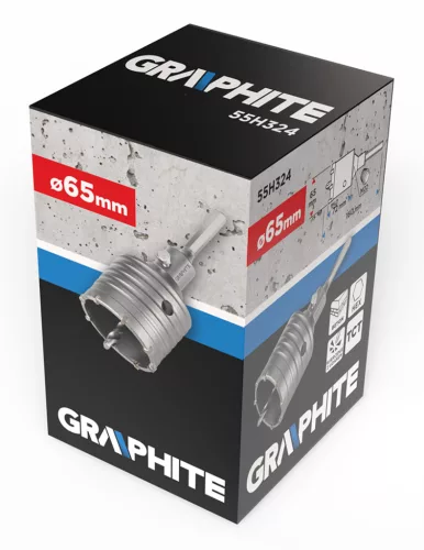 Graphite körkivágó betonhoz 65 mm HEX adapterrel és próbafúróval