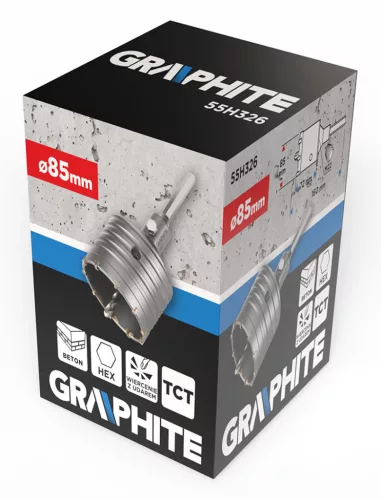 Graphite körkivágó betonhoz 85 mm HEX adapterrel és próbafúróval
