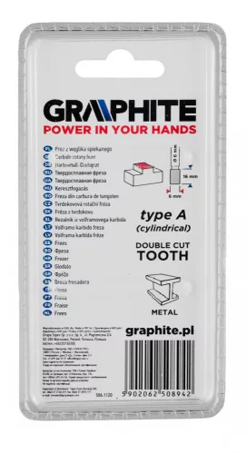 Graphite marófej hengeres 6x45 mm, 6 mm szár keményfém