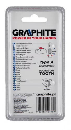 Graphite marófej hengeres 8x45 mm, 6 mm szár keményfém