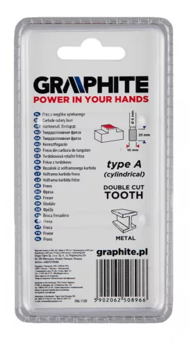 Graphite marófej hengeres 10x45 mm, 6 mm szár keményfém