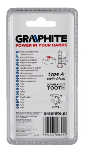 Graphite marófej hengeres 16x45 mm, 6 mm szár keményfém