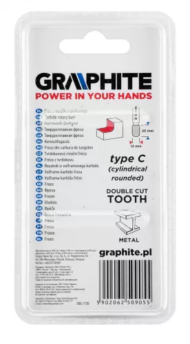 Graphite marófej lekerekített 12x45 mm, 6 mm szár keményfém
