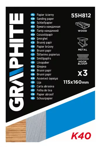 Graphite csiszolópapír tépőzáras 115x160 mm P40, 3 részes