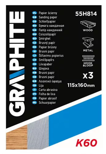 Graphite csiszolópapír tépőzáras 115x160 mm P60, 3 részes