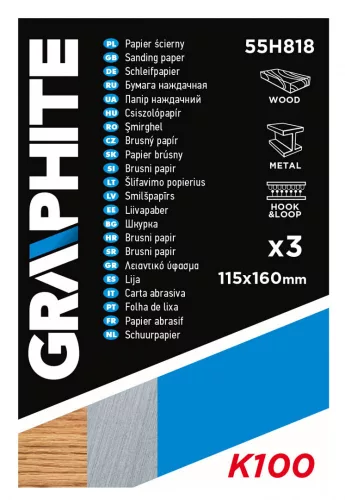 Graphite csiszolópapír tépőzáras 115x160 mm P100, 3 részes