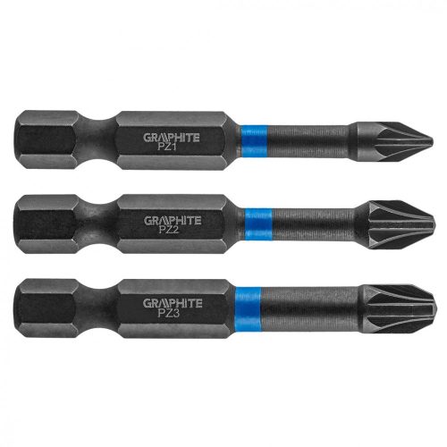 Graphite torziós ütvecsavarozó bit PZ1/2/3x50 mm, 3 részes