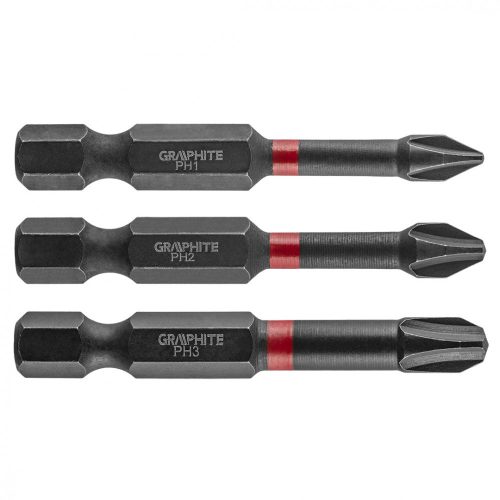 Graphite torziós ütvecsavarozó bit PH1/2/3x50 mm, 3 részes