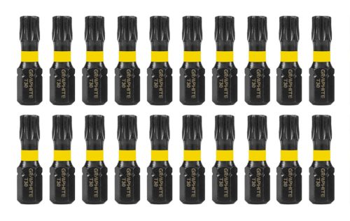 Graphite torziós ütvecsavarozó bit T30x25 mm, 20 részes