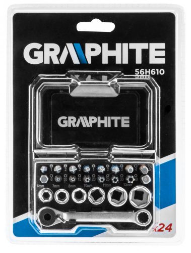 Graphite bit és dugókulcs készlet, 24 részes