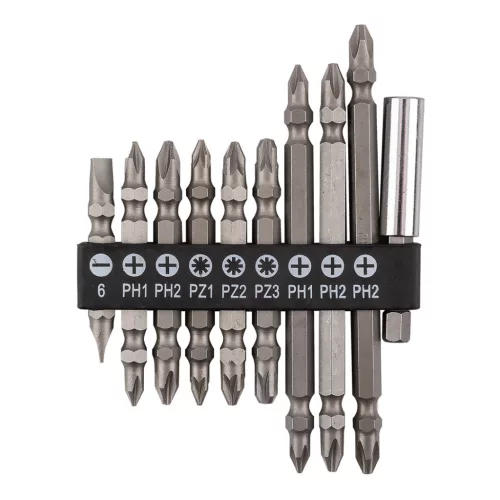 Graphite csavarhúzó bitkészlet kéthegyű, mágneses szárral, 10db