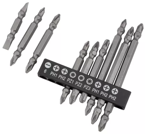 Graphite csavarhúzó bitkészlet kéthegyű, mágneses szárral, 10db