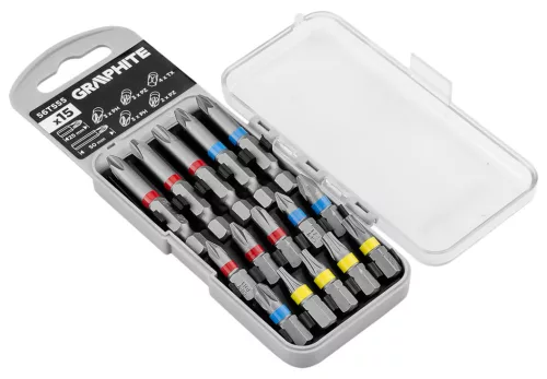 Graphite csavarhúzó bitkészlet 25/50mm, műanyag tokban, 15db