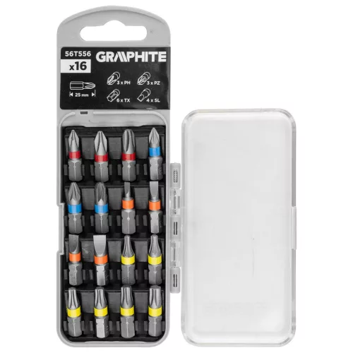 Graphite csavarhúzó bitkészlet 25/50mm, műanyag tokban, 16db