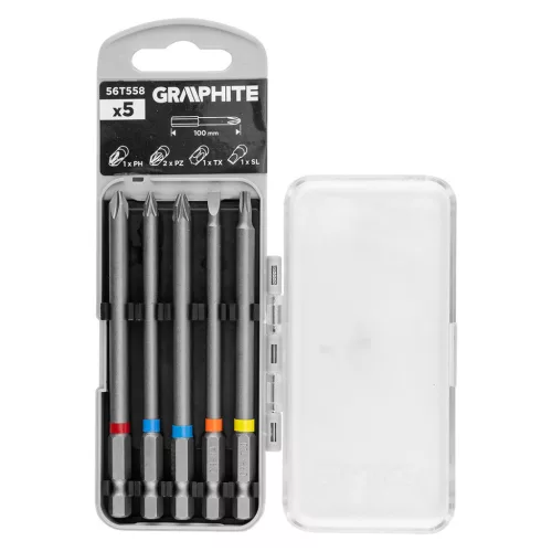 Graphite csavarhúzó bitkészlet 100mm műanyag tokban, 5db