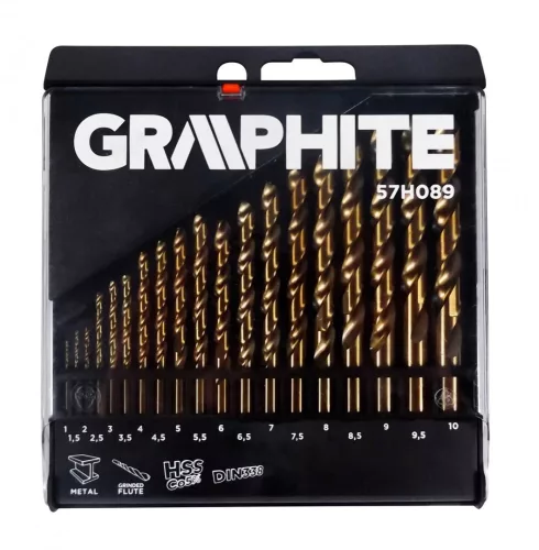 Graphite fémfúró készlet, 19 részes, 1-10 mm HSS Co