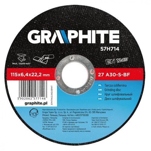 Graphite csiszolókorong 115x6,4x22,2 mm, fémhez
