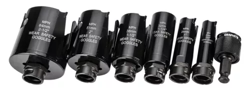 Graphite acél körkivágó készlet, keményfémhegyű, 19-64 mm, 10 részes