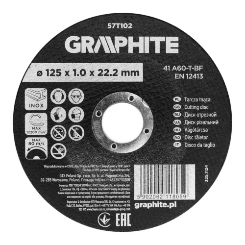 Graphite vágókorong fémhez, alumínium oxid 125x1x22,2 INOX 41 A60-T-BF