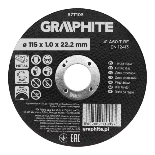 Graphite vágókorong fémhez, alumínium oxid 115x1x22,2 41 A60-T-BF