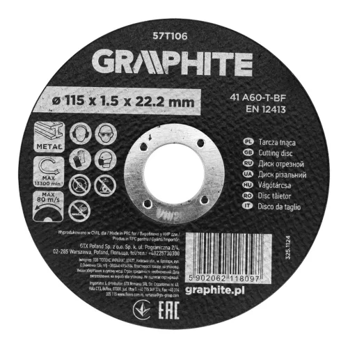 Graphite vágókorong fémhez, alumínium oxid 115x1,5x22,2 41 A60-T-BF