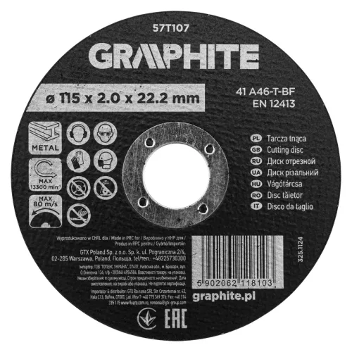 Graphite vágókorong fémhez, alumínium oxid 115x2x22,2 41 A46-T-BF