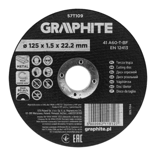 Graphite vágókorong fémhez, alumínium oxid 125x1,5x22,2 41 A60-T-BF