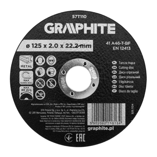 Graphite vágókorong fémhez, alumínium oxid 125x2x22,2 41 A46-T-BF