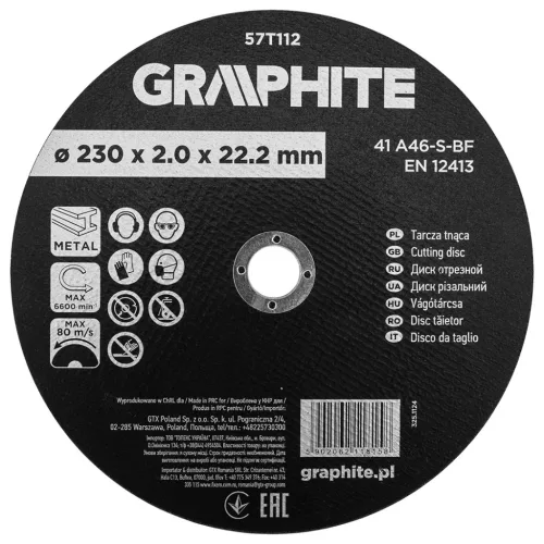Graphite vágókorong fémhez, alumínium oxid 230x2x22,2 41 A46-S-BF