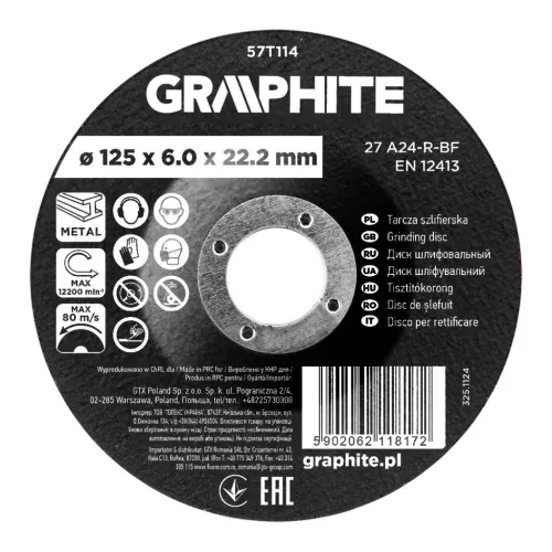 Graphite csiszolókorong fémhez, alumínium oxid 125x6x22,2 27 A24-R-BF
