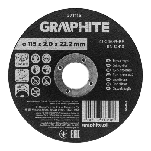 Graphite vágókorong kőhöz, alumínium oxid 115x2x22,2 41 C46-R-BF
