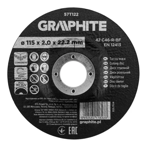 Graphite vágókorong kőhöz, korund süllyesztett furattal 115x2x22,2 42 C46-R-BF