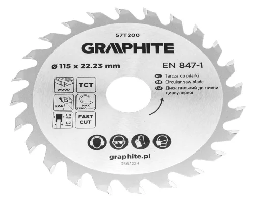 Graphite fűrészlap, széles fűrész, 115 x 22,23 mm, 24 fogazás