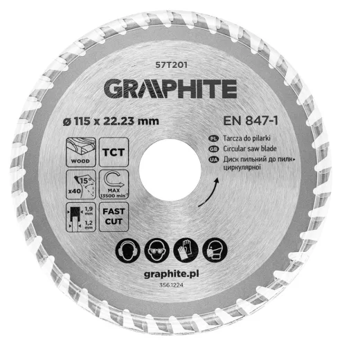 Graphite fűrészlap, széles fűrész, 115 x 22,23 mm, 40 fogazat