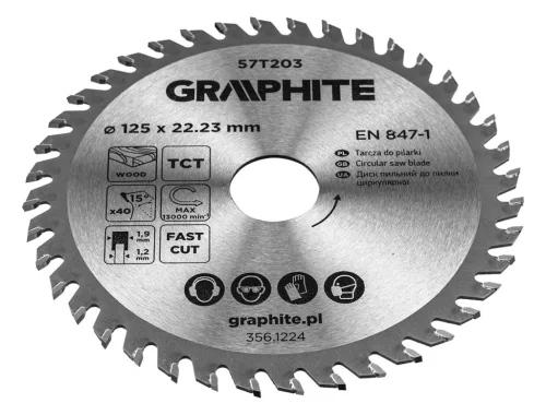 Graphite fűrészlap, széles fűrész, 125 x 22,23 mm, 40 fogazat