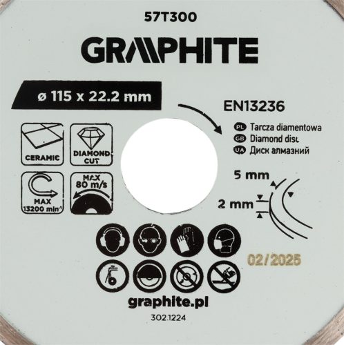 Graphite gyémánt vágókorong, 115 x 22,2 mm, nedves