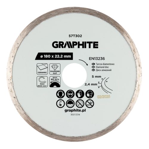 Graphite gyémánt vágókorong, 180 x 22,2 mm, nedves