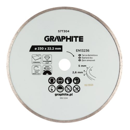 Graphite gyémánt vágókorong, 230 x 22,2 mm, nedves