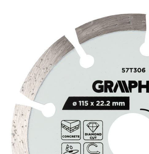 Graphite gyémánt vágókorong, szegmentált, 115 x 22,2 mm, száraz és nedves vágás