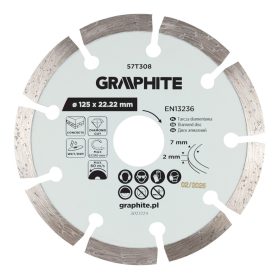 Graphite gyémánt vágókorong, szegmentált, 125 x 22,2 mm, száraz és nedves vágás