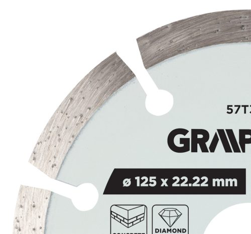 Graphite gyémánt vágókorong, szegmentált, 125 x 22,2 mm, száraz és nedves vágás