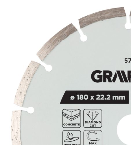 Graphite gyémánt vágókorong, szegmentált, 180 x 22,2 mm, száraz és nedves vágás