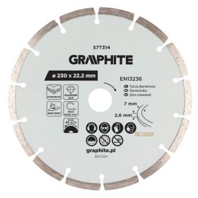 Graphite gyémánt vágókorong, szegmentált, 230 x 22,2 mm, száraz és nedves vágás