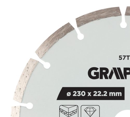 Graphite gyémánt vágókorong, szegmentált, 230 x 22,2 mm, száraz és nedves vágás